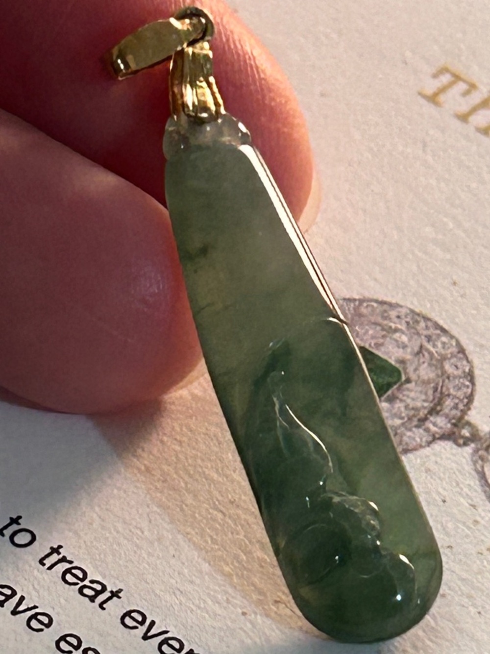 18K Solid Gold Green 100% Natural A Jade Jadeite Pendant Bat Tear Drop